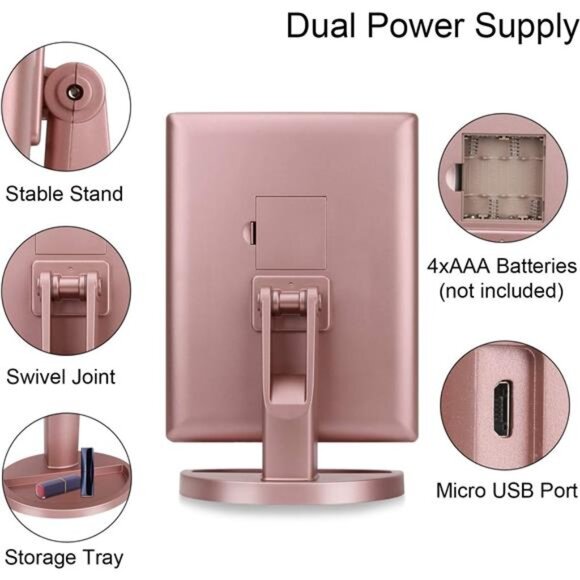 Dresser Mount Tri-Fold Lighted Vanity Mirror with 21 LED Lights, Touch Screen - Picture 5 of 7